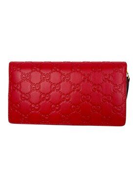 Gucci Red Guccisima Leather Zip Around Wallet Clutch WOC